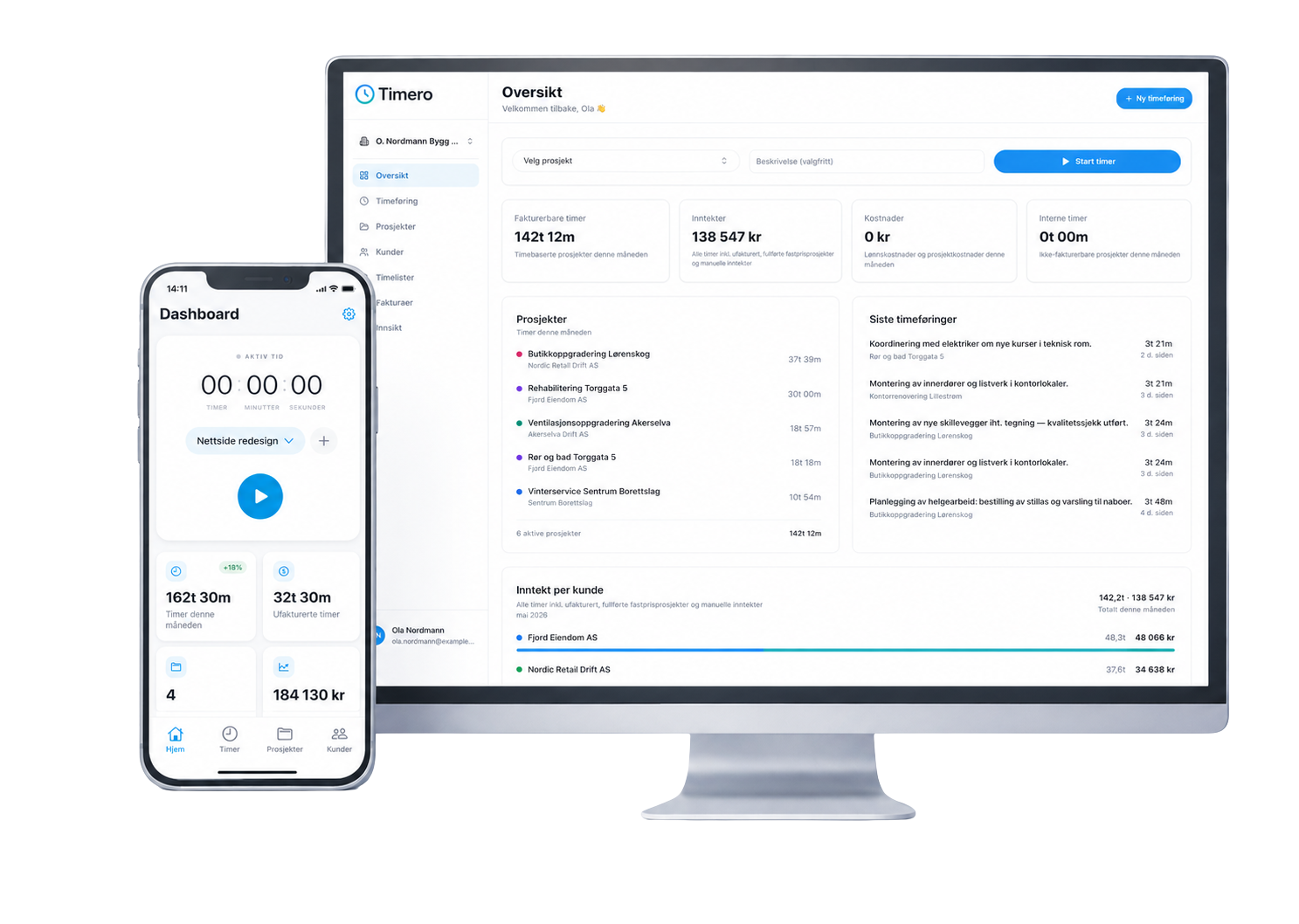Timero – timeføring og fakturering på desktop og mobil